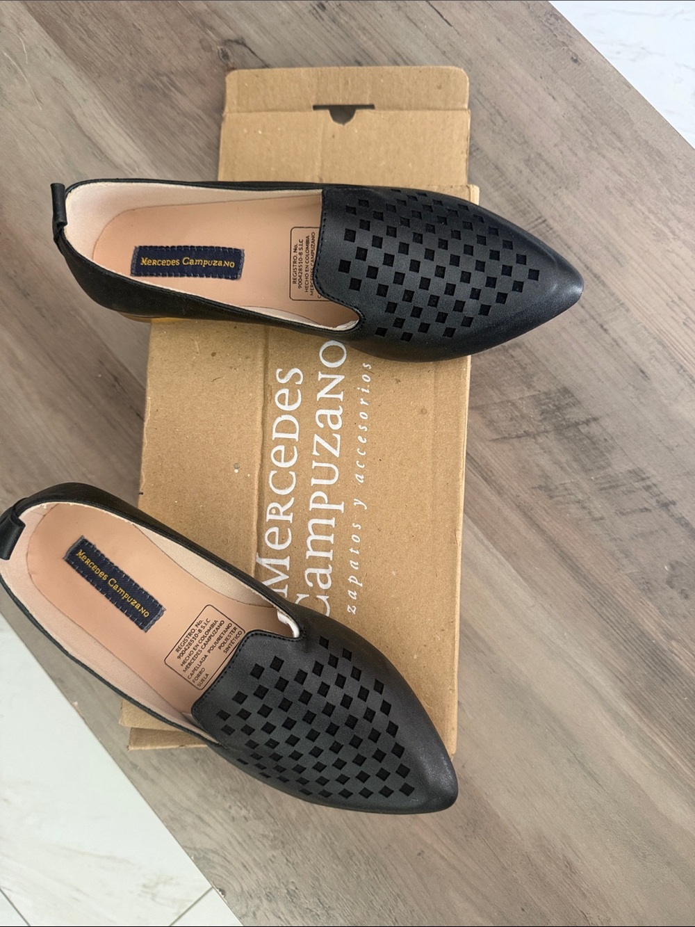 Women's Black Perforated Pointed Flats